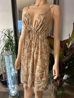 NWT: Tysa Taupe Cotton Printed Spaghetti Strap Empire Summer Sundress (Size 3)